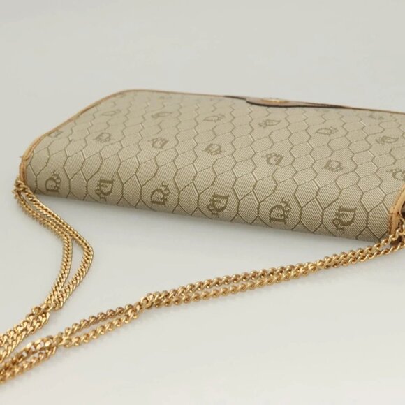 Christian Dior Honeycomb Canvas Chain Shoulder Bag PVC Beige Gold Auth ti3242 - Picture 9 of 16